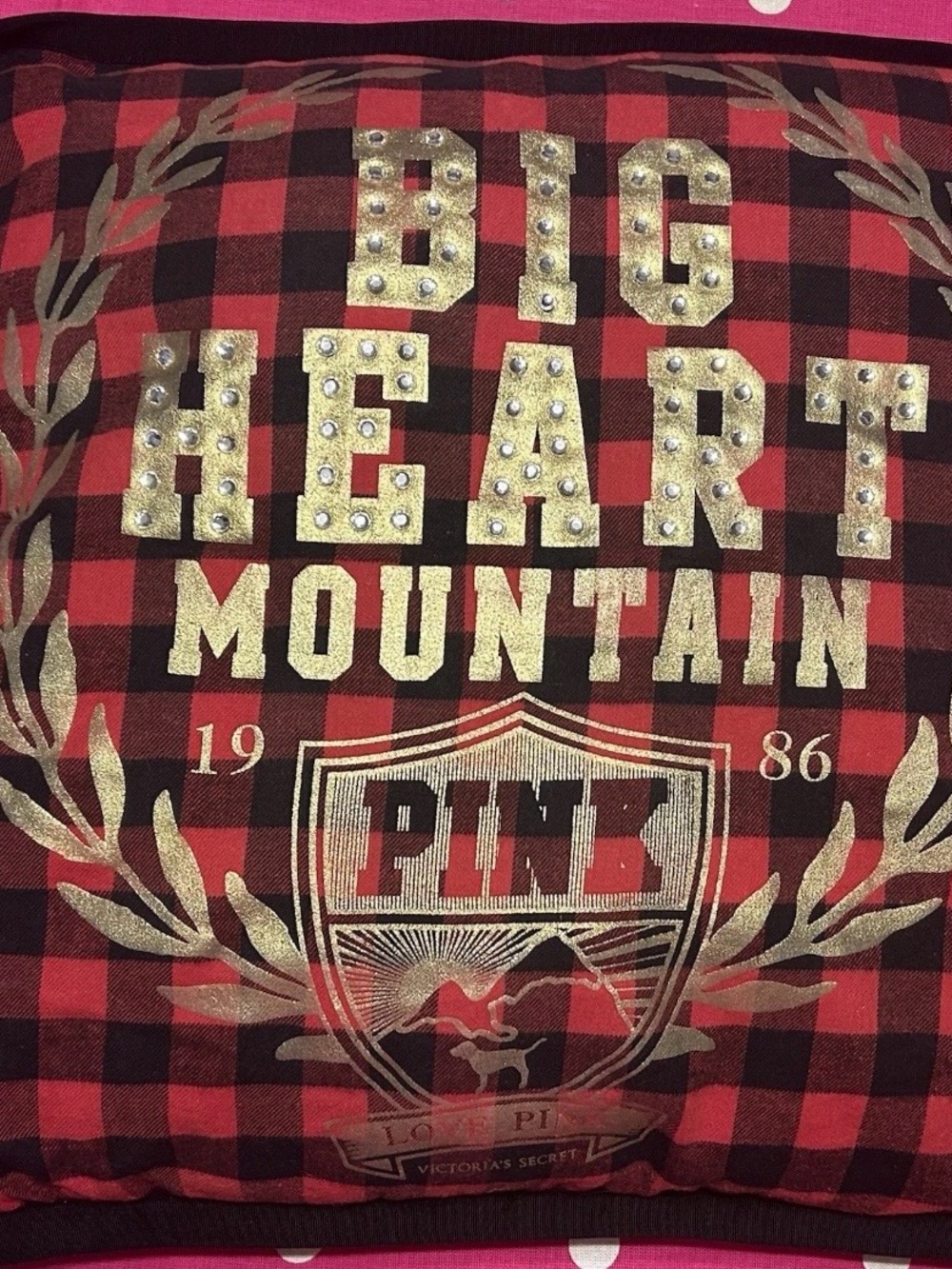 PINK Victoria's Secret Throw Pillow' Red Plaid 'Big Heart Mountain'
